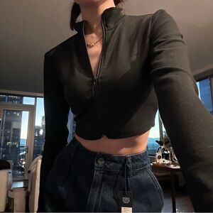 Black cropped zip jacket